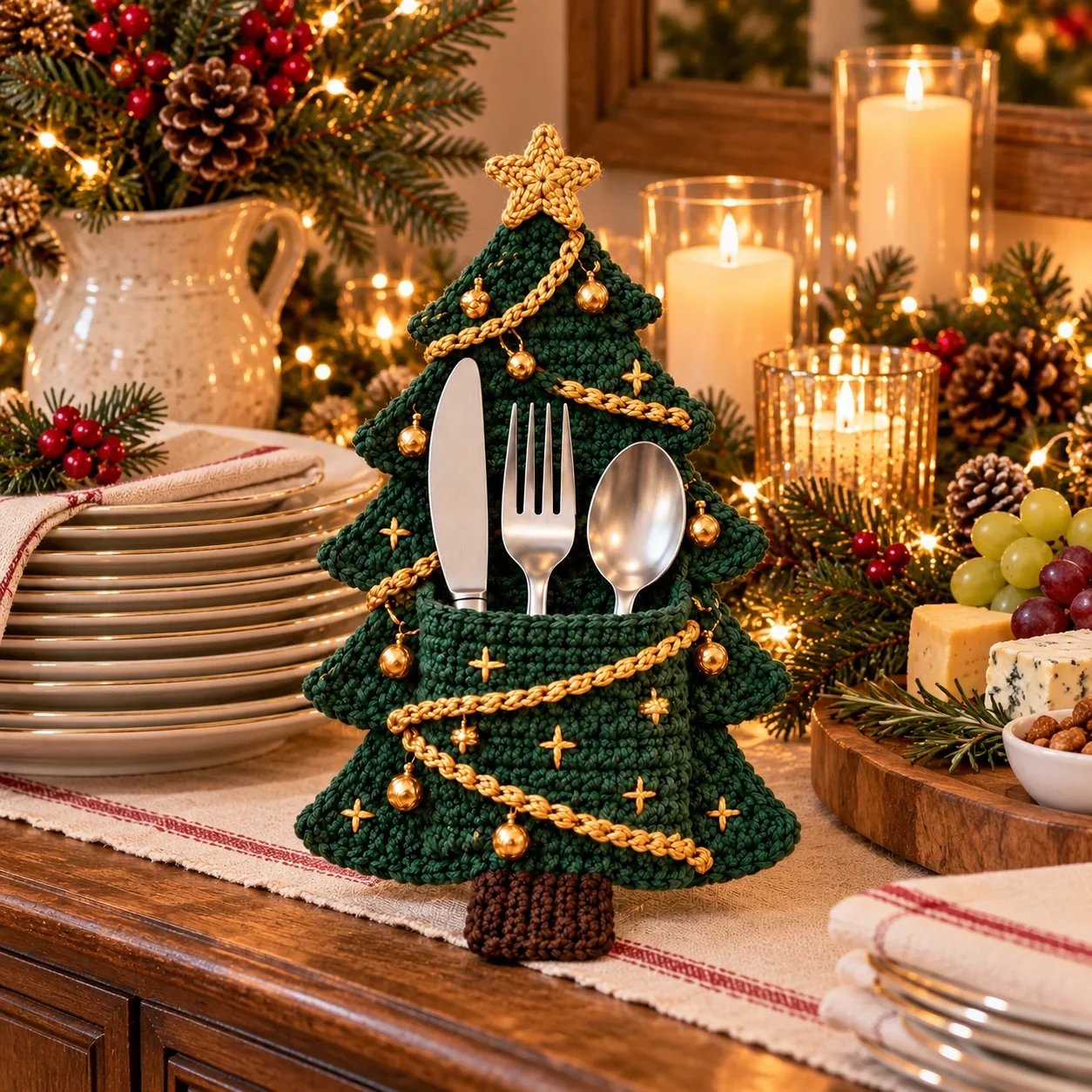 Weihnachtsbaum-Besteckhalter – DIY-Häkelset
