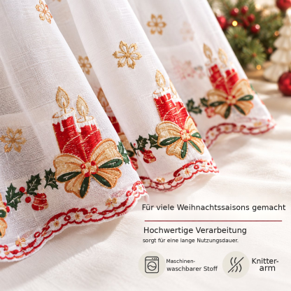 Transparente Weihnachtsgardinen mit Stickmotiven