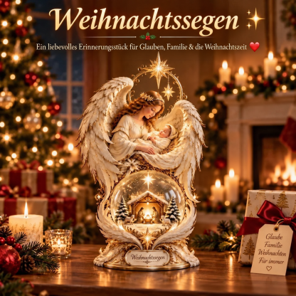 Beleuchtete Weihnachtskrippe mit Engelsflügeln