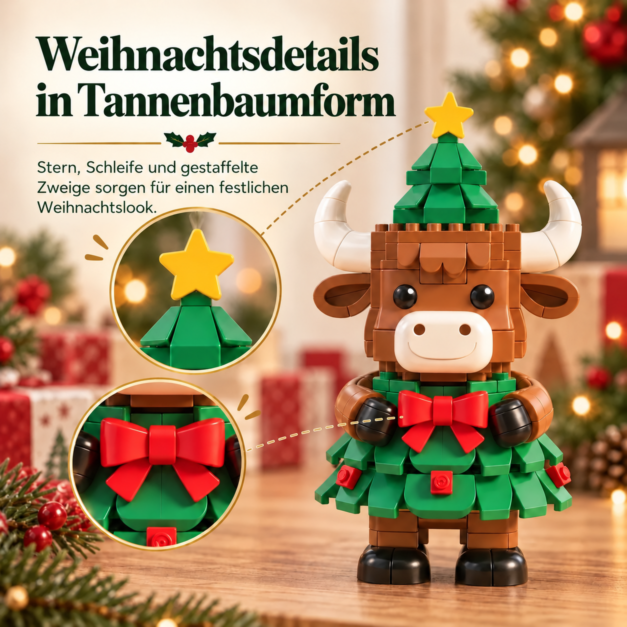 Weihnachtliches Hochlandrind-Bauset