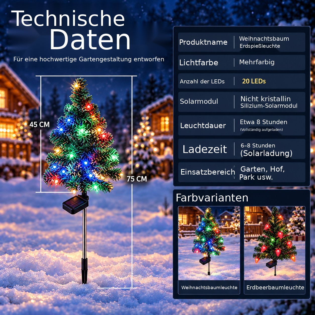Solar-Weihnachtsbaumleuchten mit Erdspieß
