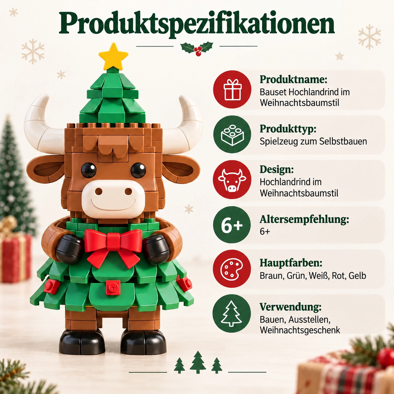Weihnachtliches Hochlandrind-Bauset