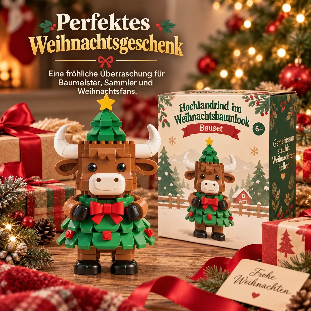 Weihnachtliches Hochlandrind-Bauset