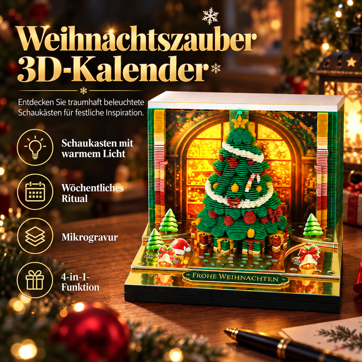 Beleuchteter 3D-Weihnachtskalender aus Papier