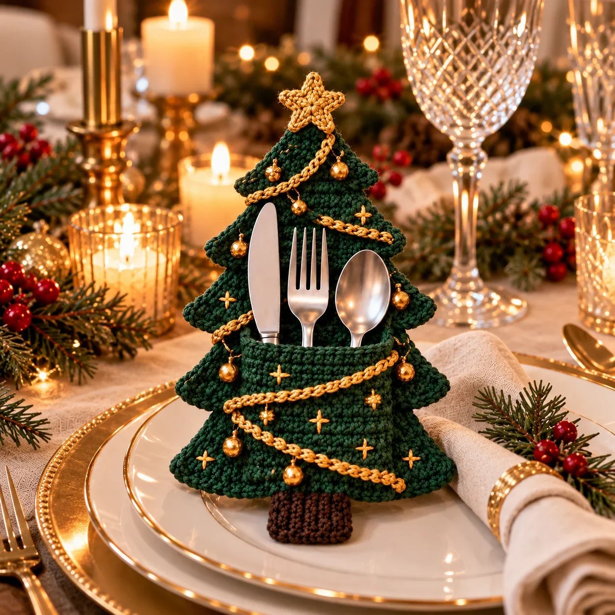 Weihnachtsbaum-Besteckhalter – DIY-Häkelset