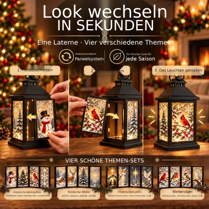 Leuchtende Dekolaterne mit austauschbaren Motiven