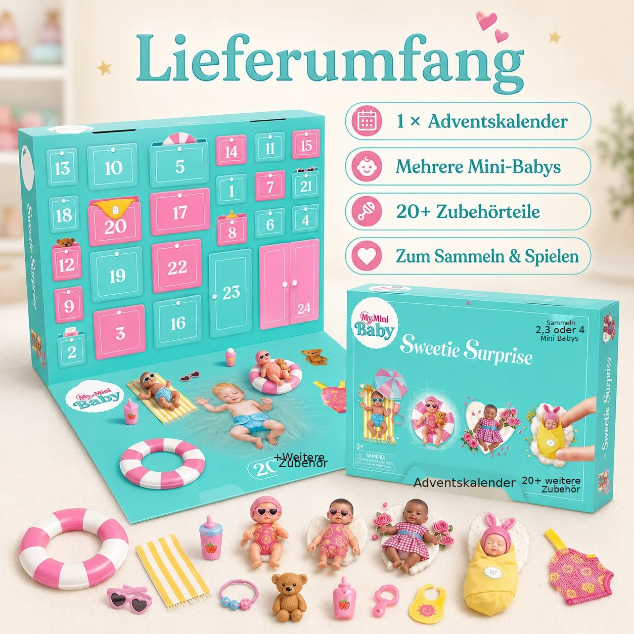 Adventskalender mit Mini-Figuren und Zubehör
