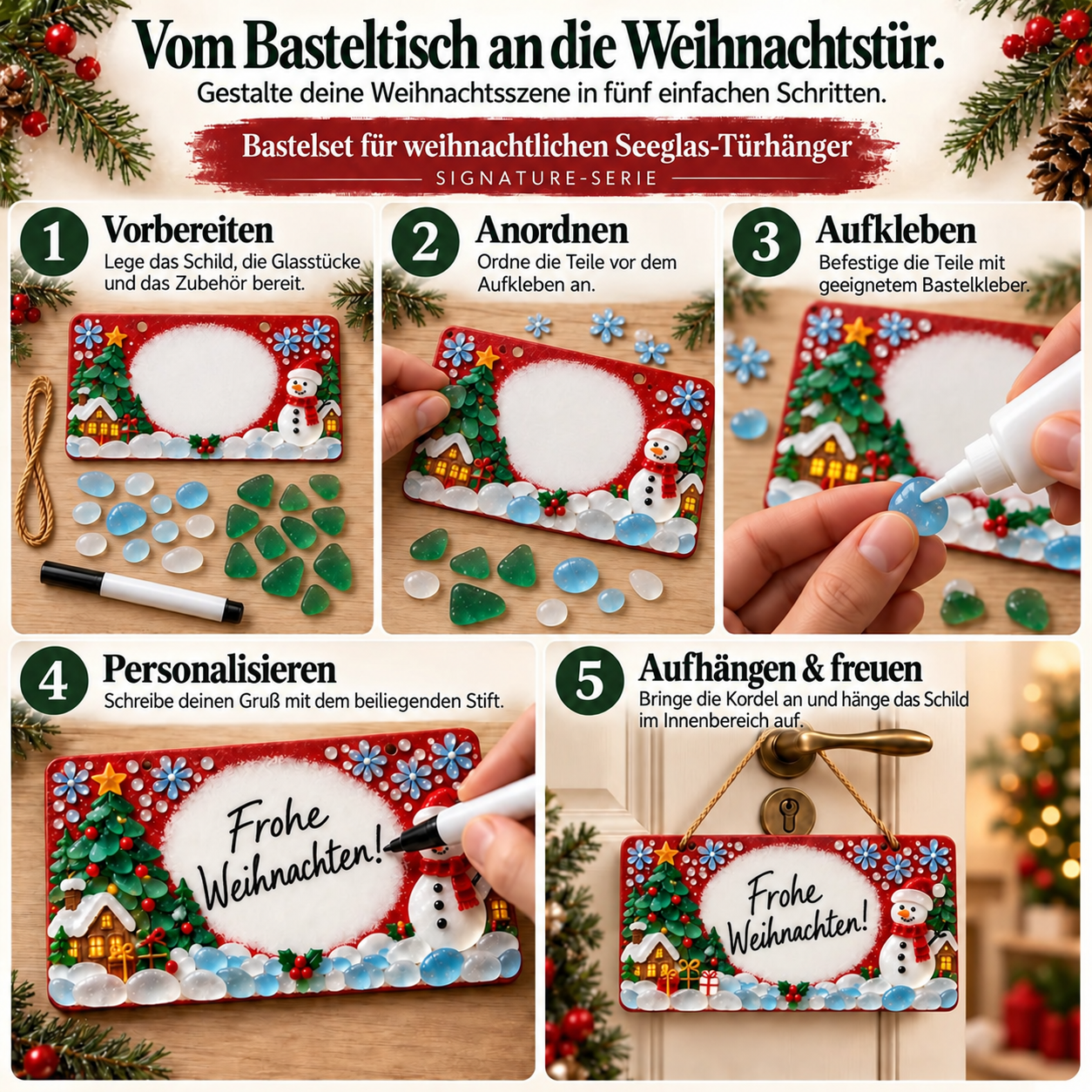 DIY-Weihnachtsschild mit dekorativen Glasstücken