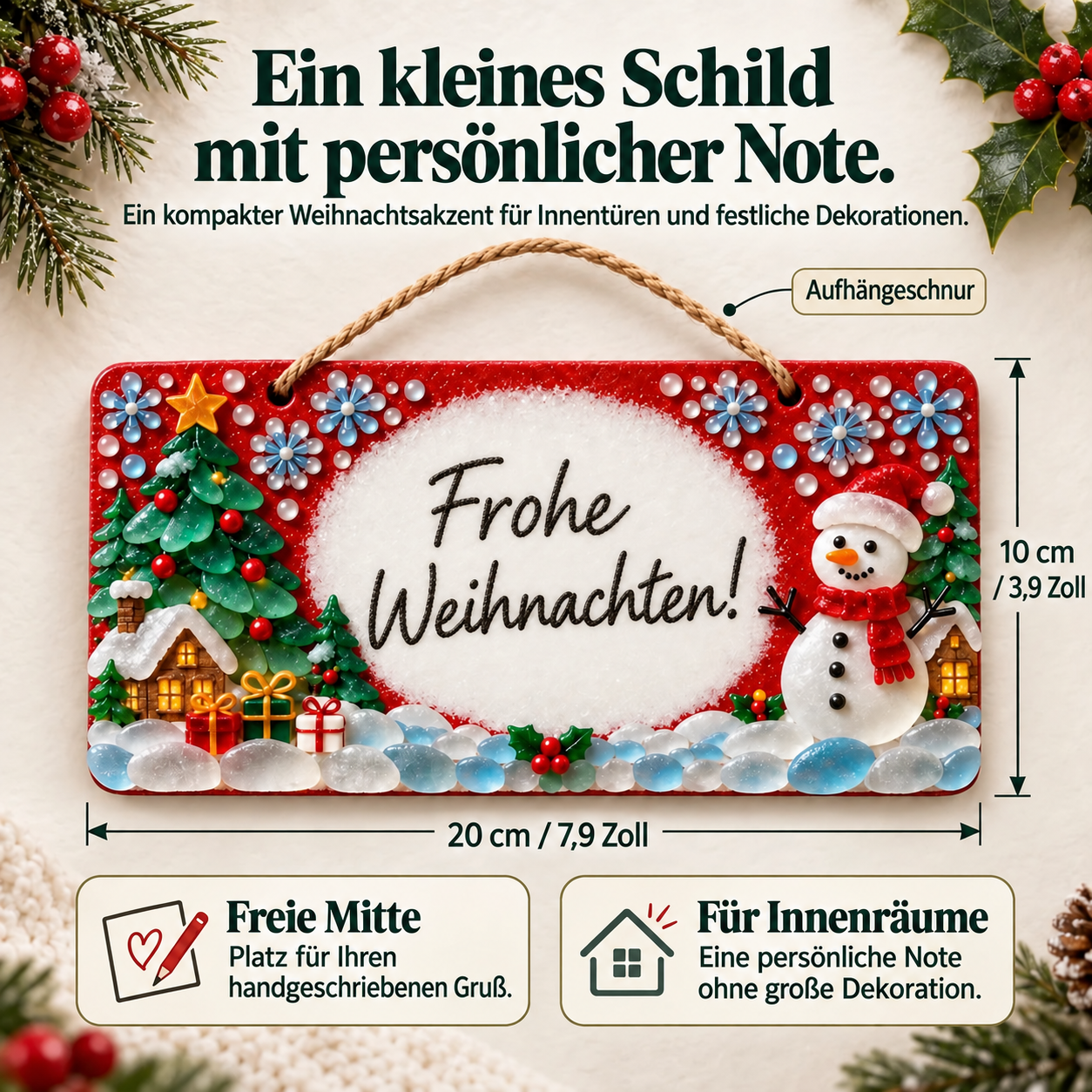 DIY-Weihnachtsschild mit dekorativen Glasstücken