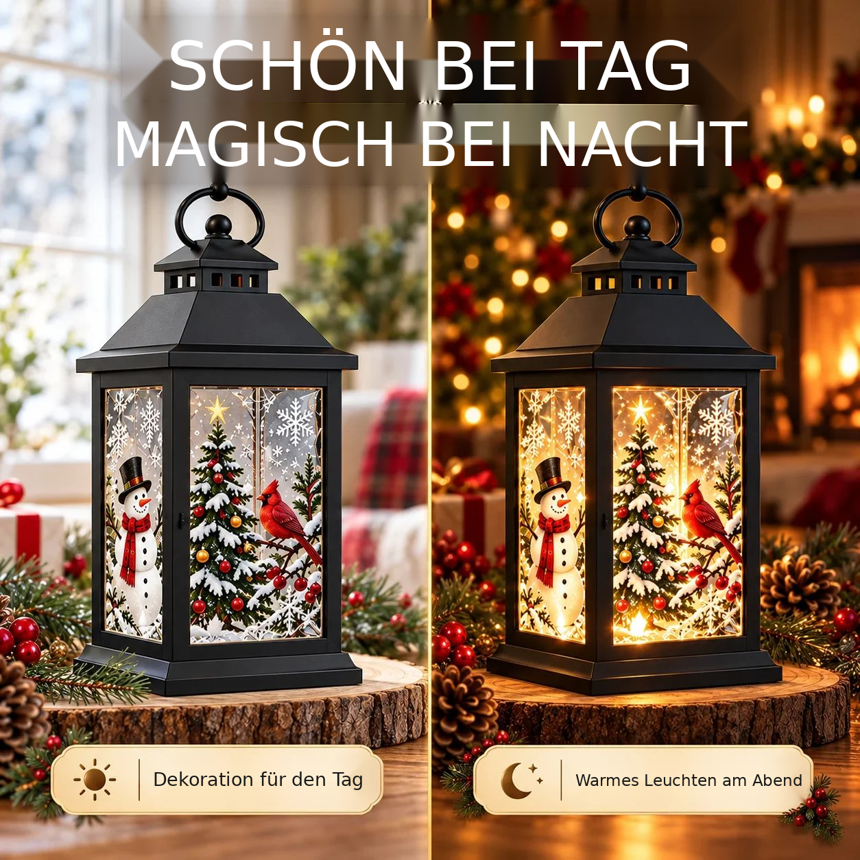 Leuchtende Dekolaterne mit austauschbaren Motiven