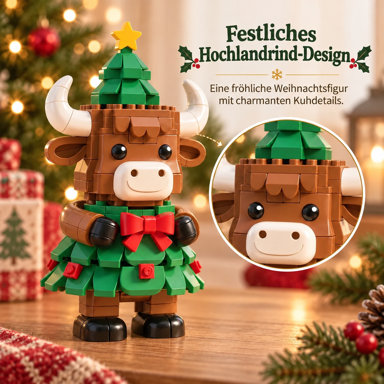 Weihnachtliches Hochlandrind-Bauset