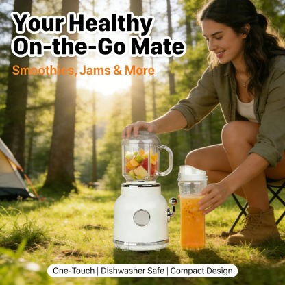 Portable Juicer with Two Cups & Small Ice Blender – Large Capacity, Easy to Clean, Perfect for Campsite Blending 🍹