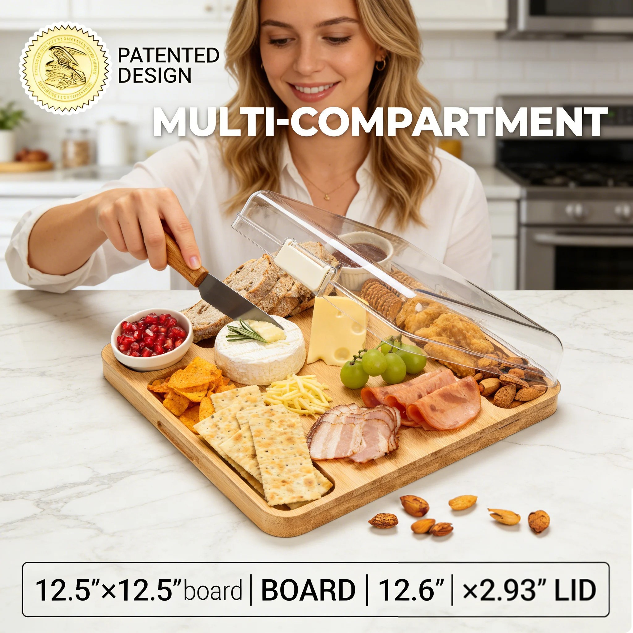 Elegant Bamboo Serving Board with Secure Travel Lid