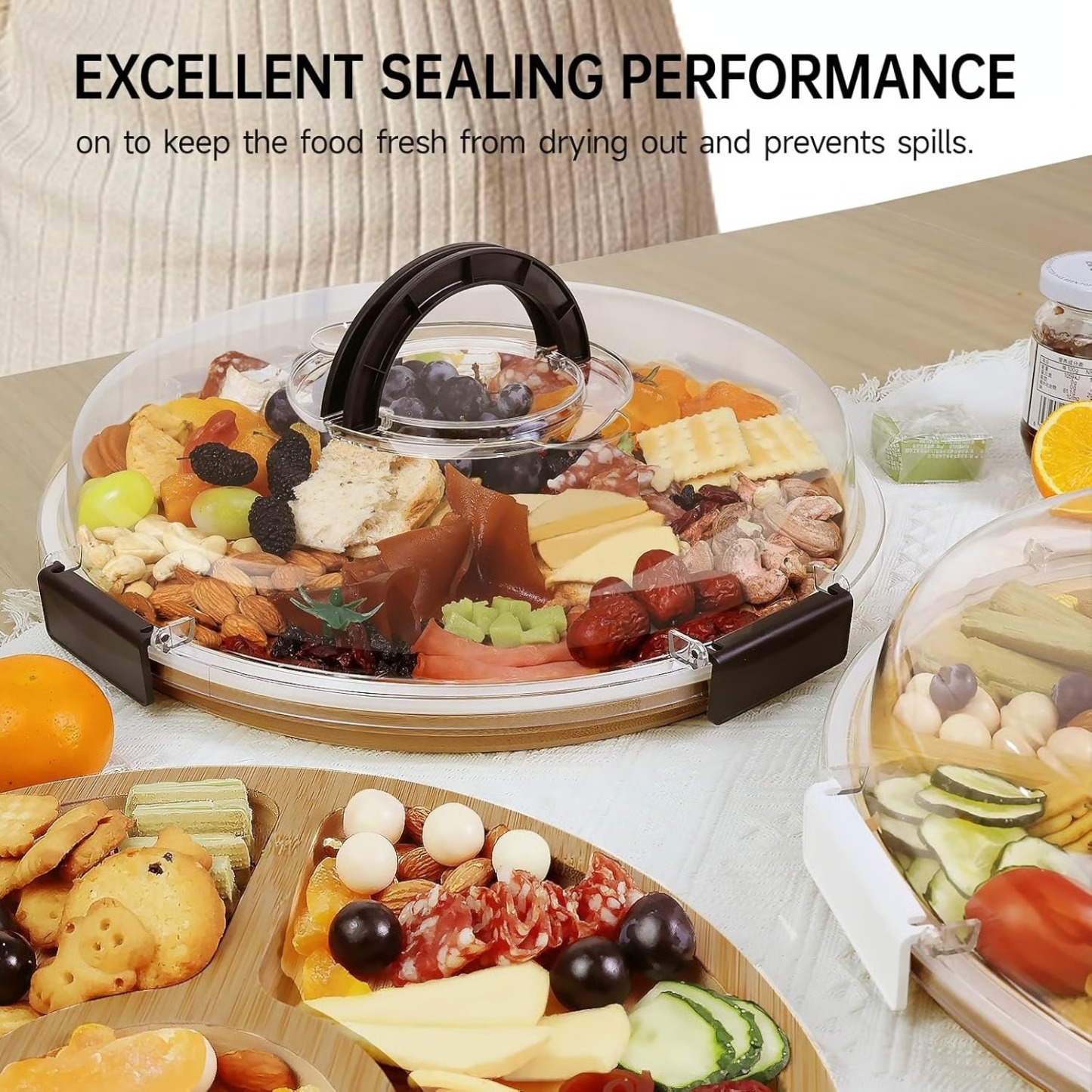 Elegant Bamboo Serving Board with Secure Travel Lid