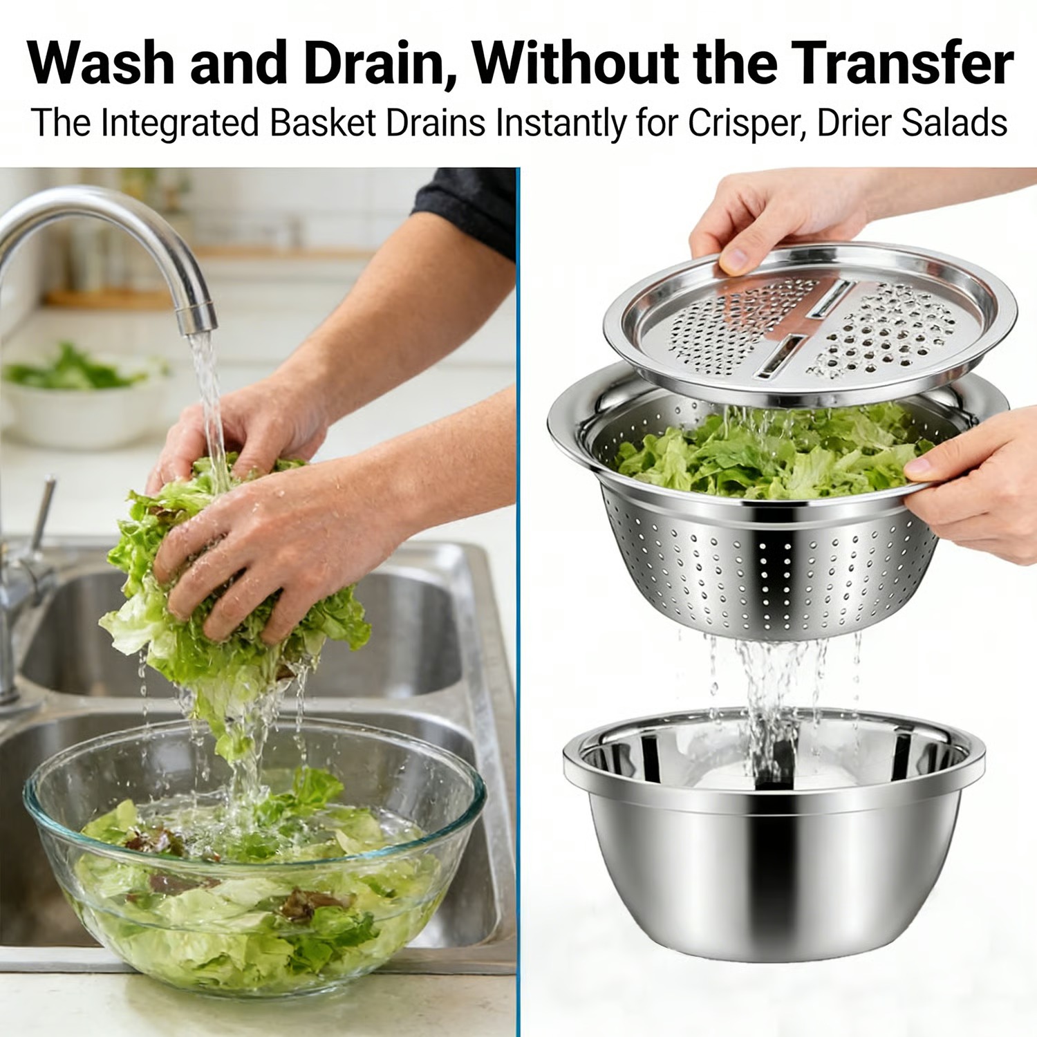 🍴 German Quality 3-in-1 Stainless Steel Grater Bowl