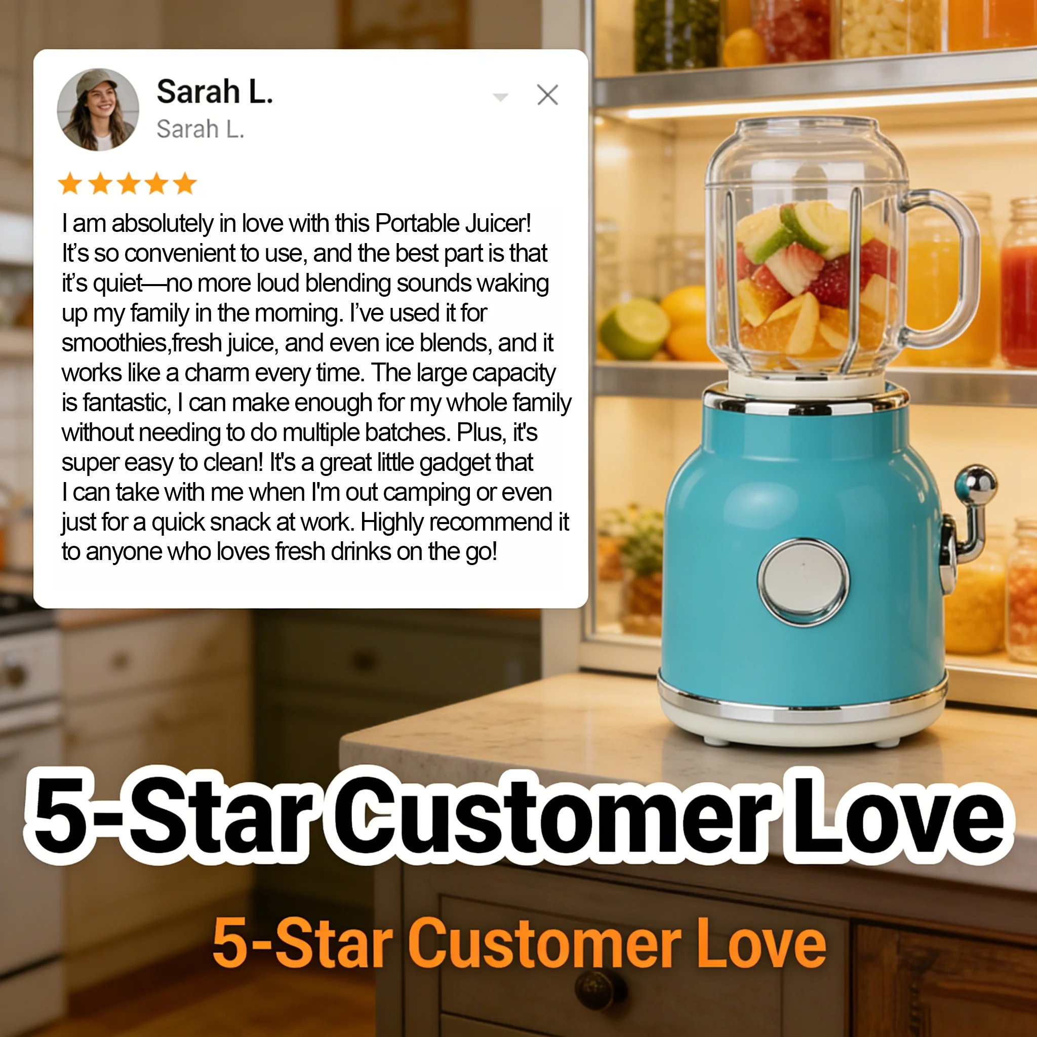 Portable Juicer with Two Cups & Small Ice Blender – Large Capacity, Easy to Clean, Perfect for Campsite Blending 🍹