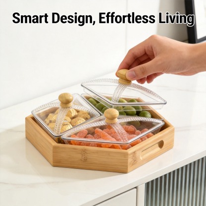 🍪 Square Snack Jar Set with Lids & Wooden Tray