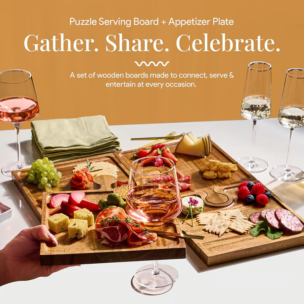 🧀 Wooden Puzzle Charcuterie Board Set with Handles
