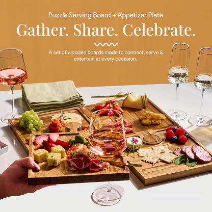 🧀 Wooden Puzzle Charcuterie Board Set with Handles