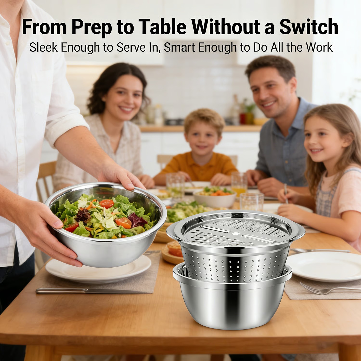 🍴 German Quality 3-in-1 Stainless Steel Grater Bowl