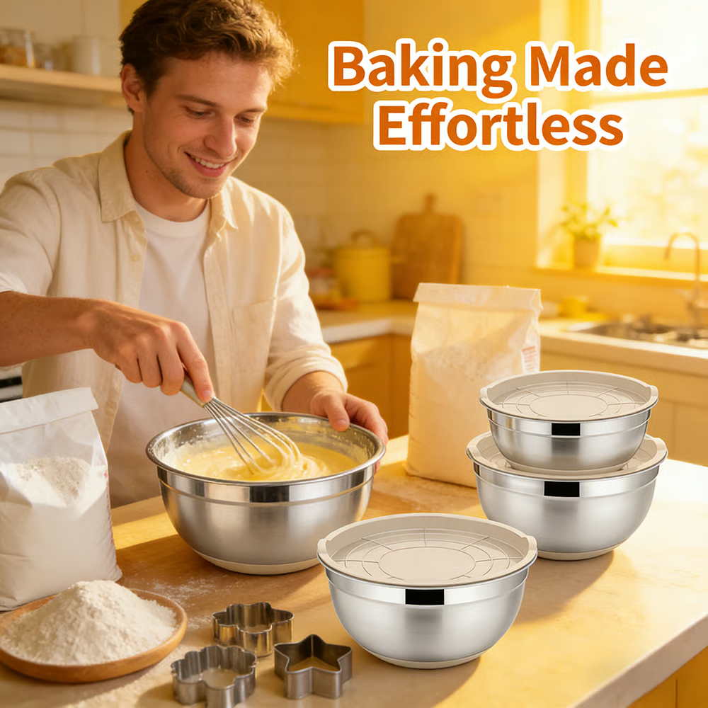 🥗 Stainless Steel Nested Mixing Bowl Set - 6 Pieces, with Lid and Grater