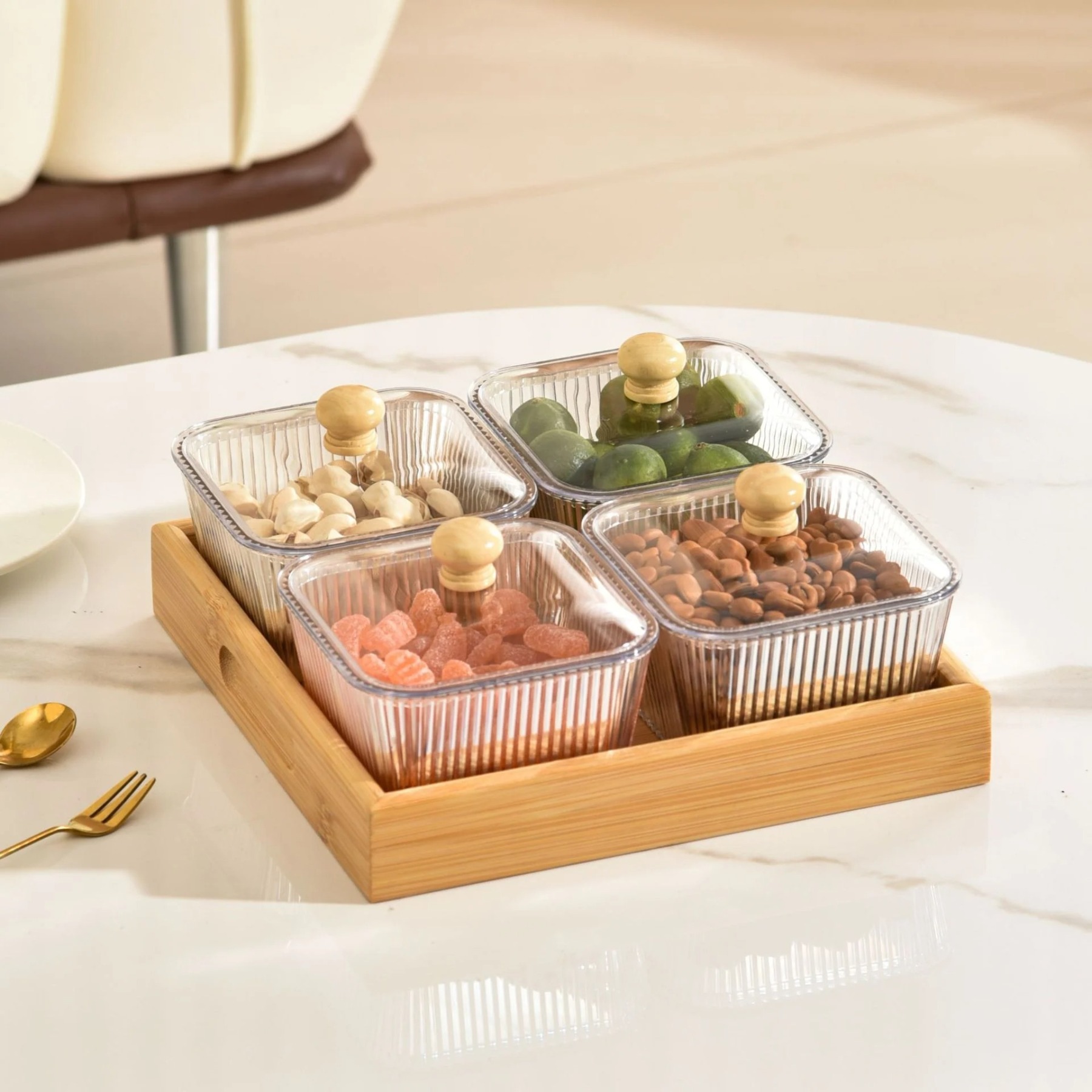 🍪 Square Snack Jar Set with Lids & Wooden Tray