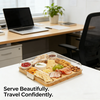 Elegant Bamboo Serving Board with Secure Travel Lid