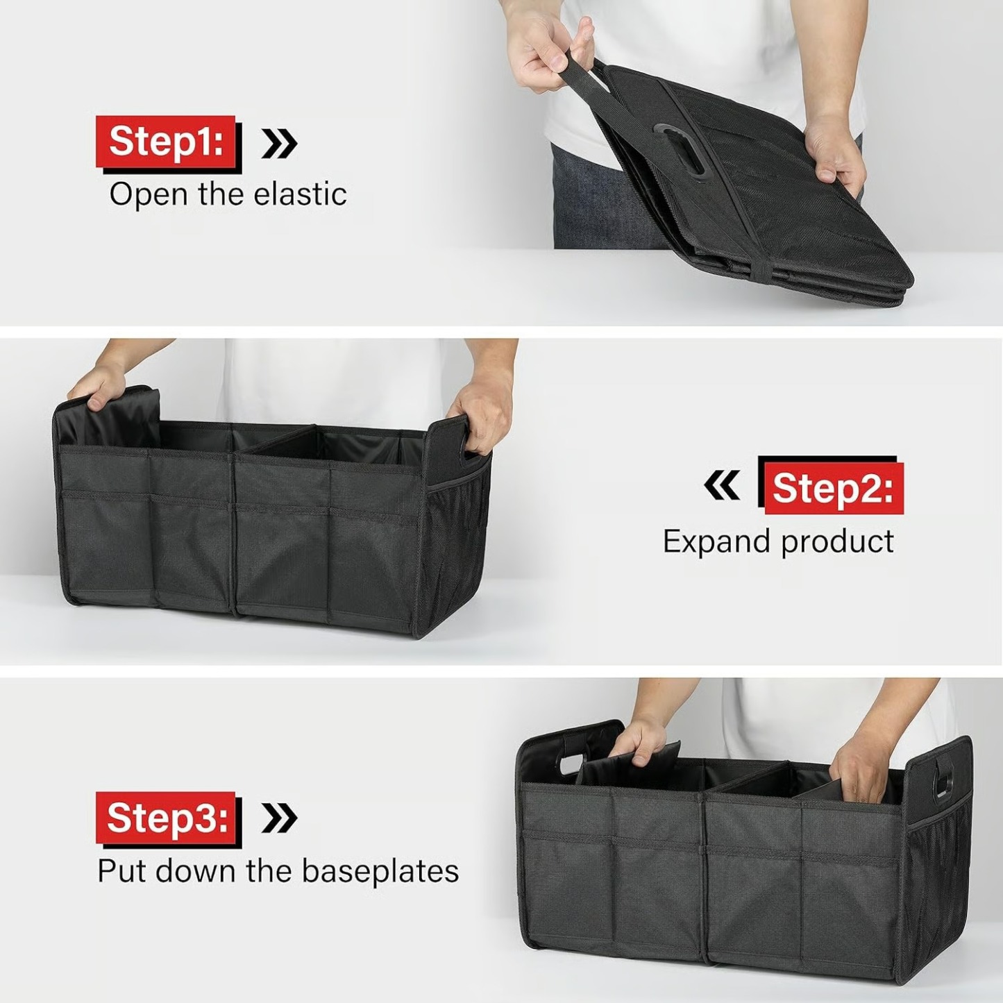 🚗Trunk Organizer for Car – Heavy Duty Foldable Car Storage with Multi Compartments