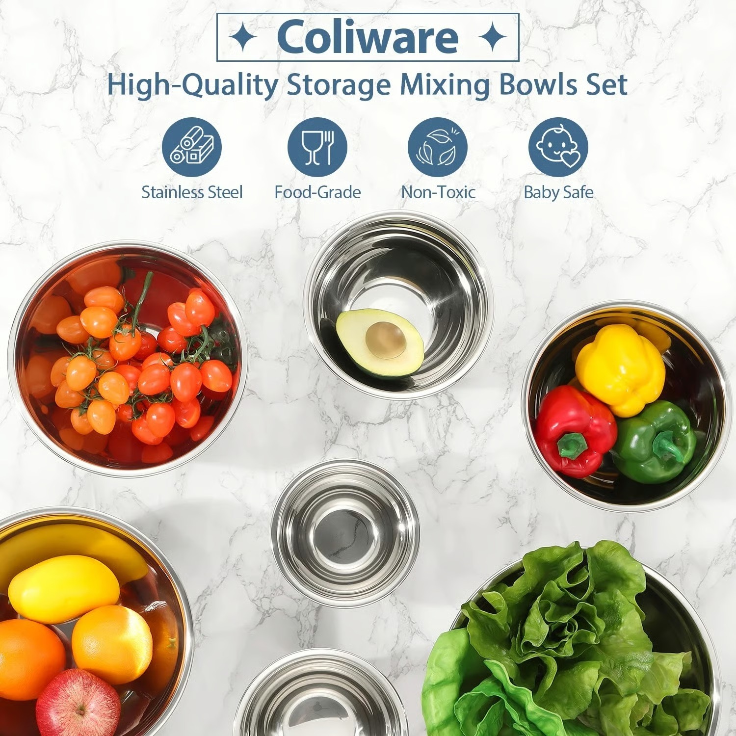 Everyday Stainless Steel Mixing Bowl Set with Airtight Lids