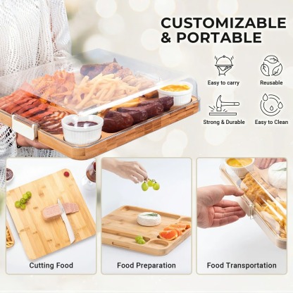 Elegant Bamboo Serving Board with Secure Travel Lid