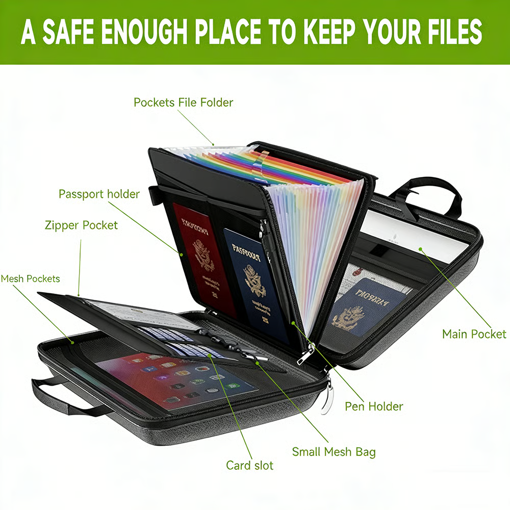 🔐 Hard-Shell Fireproof & Waterproof Document Organizer with Lock