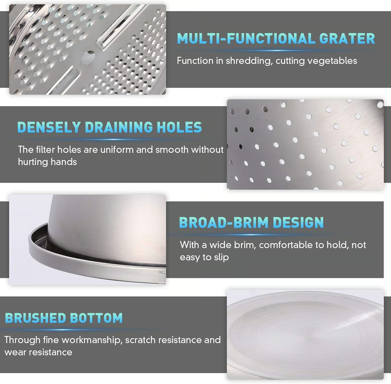 🍴 German Quality 3-in-1 Stainless Steel Grater Bowl