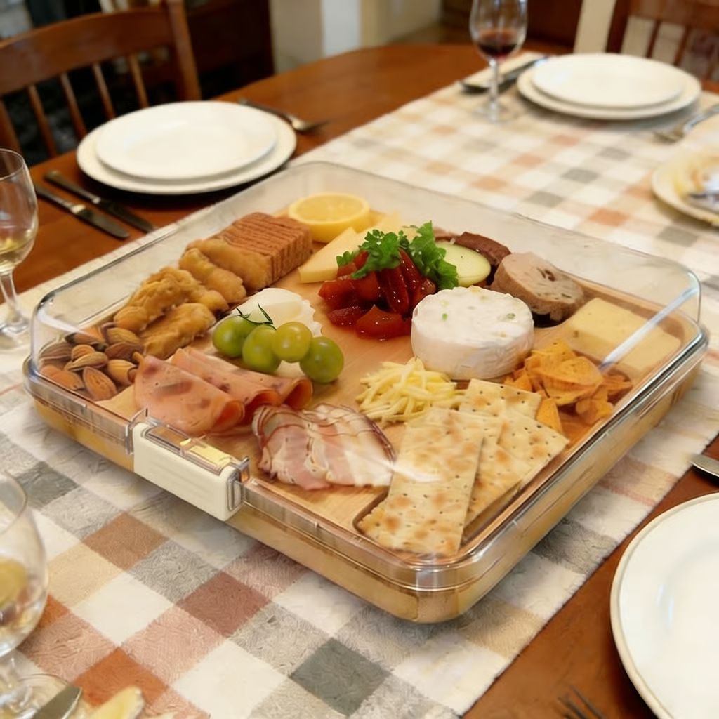 Elegant Bamboo Serving Board with Secure Travel Lid