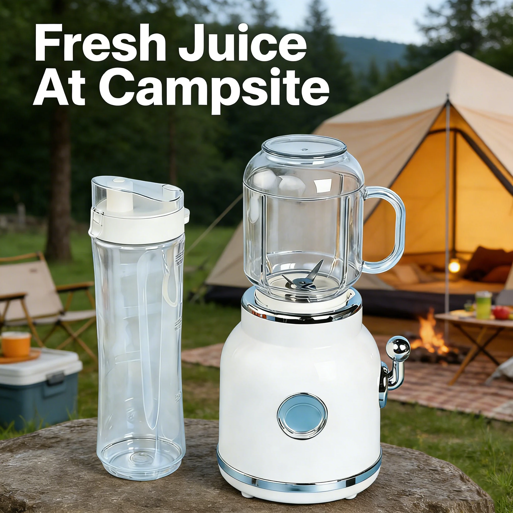 Portable Juicer with Two Cups & Small Ice Blender – Large Capacity, Easy to Clean, Perfect for Campsite Blending 🍹