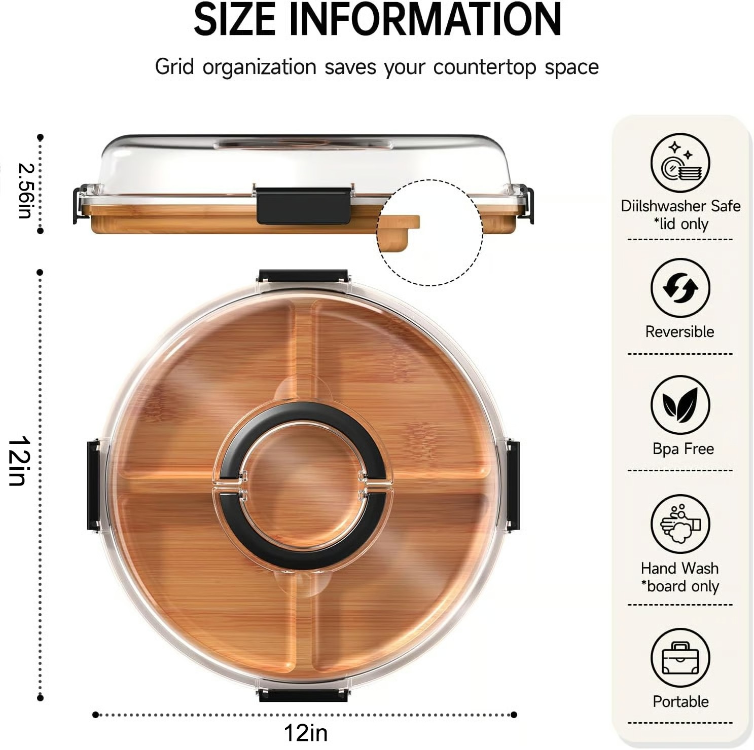 Elegant Bamboo Serving Board with Secure Travel Lid