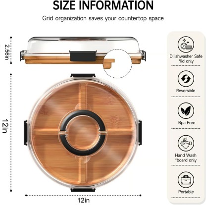 Elegant Bamboo Serving Board with Secure Travel Lid