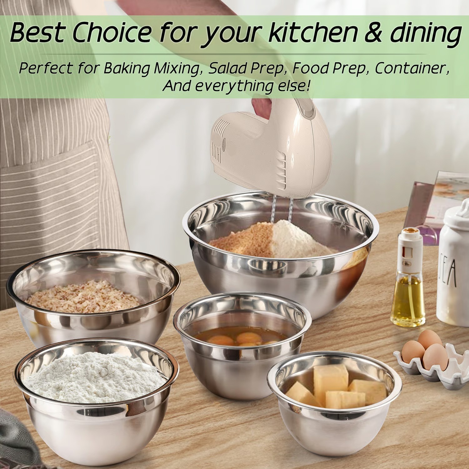 Everyday Stainless Steel Mixing Bowl Set with Airtight Lids