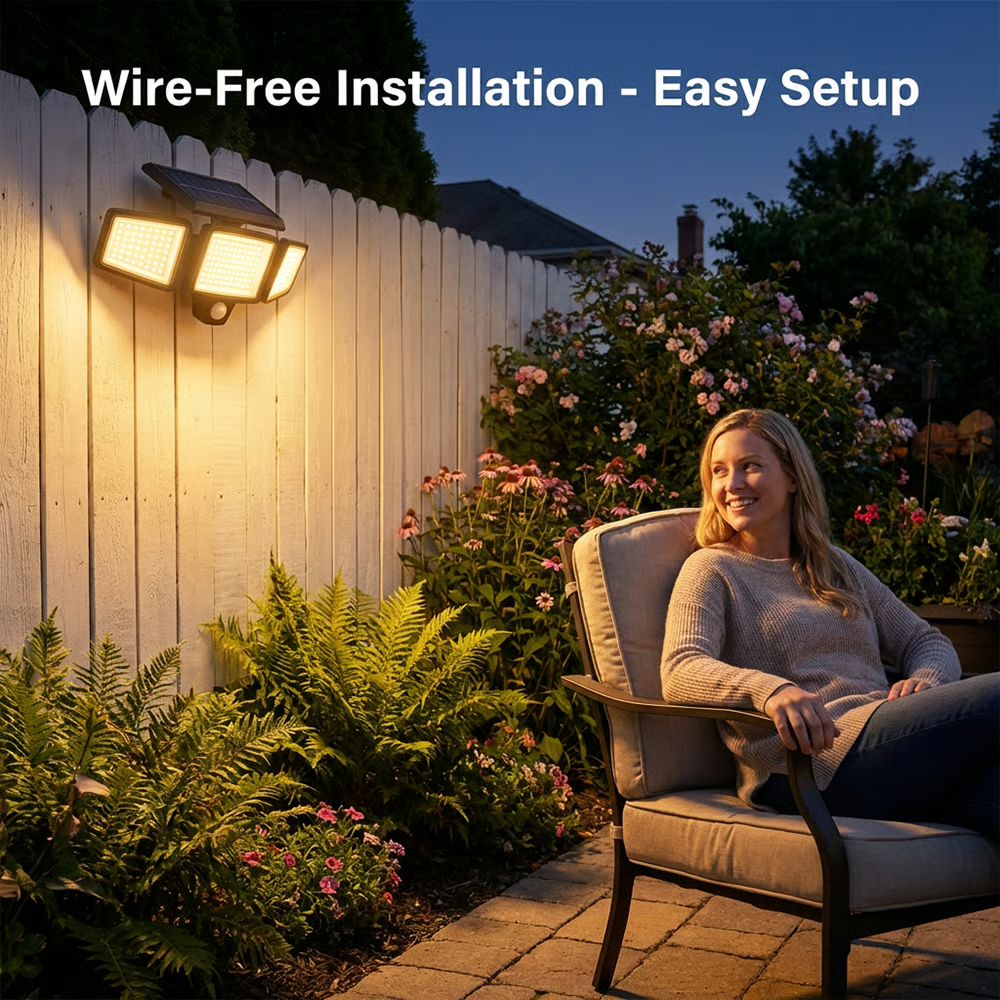 🌞 Three-Head Solar-Powered Sensor Wall Lamp - Smart Wireless Outdoor Lighting
