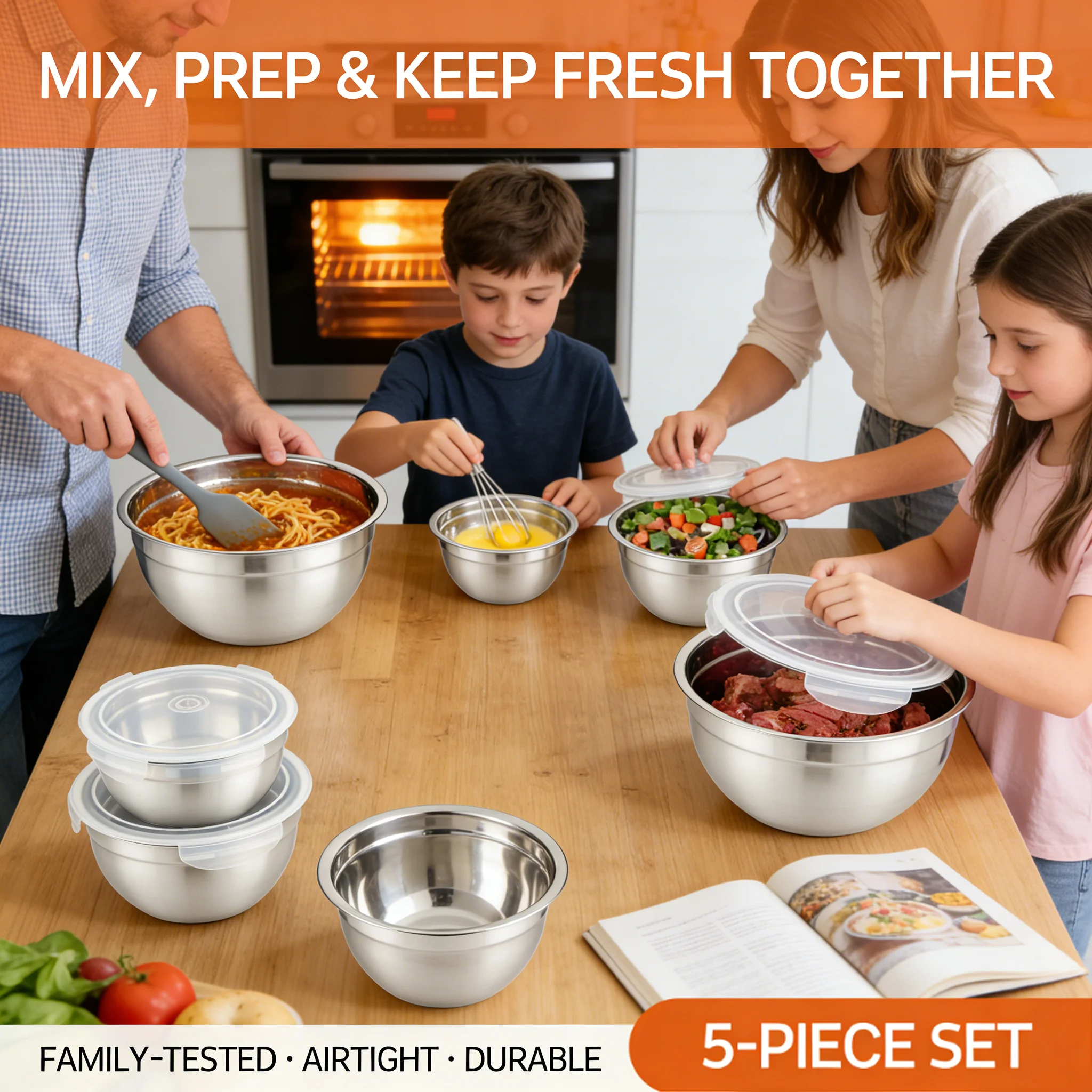 Everyday Stainless Steel Mixing Bowl Set with Airtight Lids