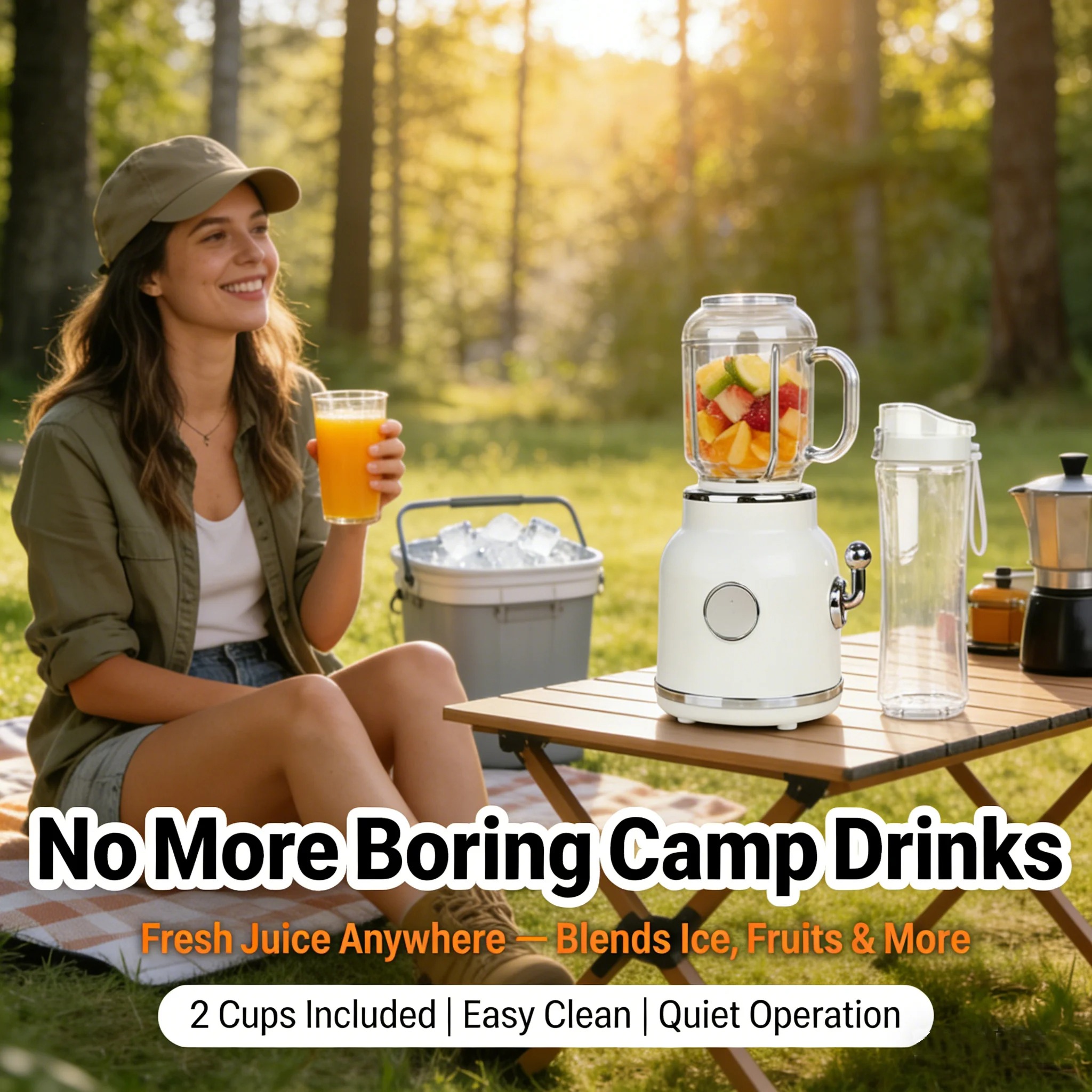 Portable Juicer with Two Cups & Small Ice Blender – Large Capacity, Easy to Clean, Perfect for Campsite Blending 🍹