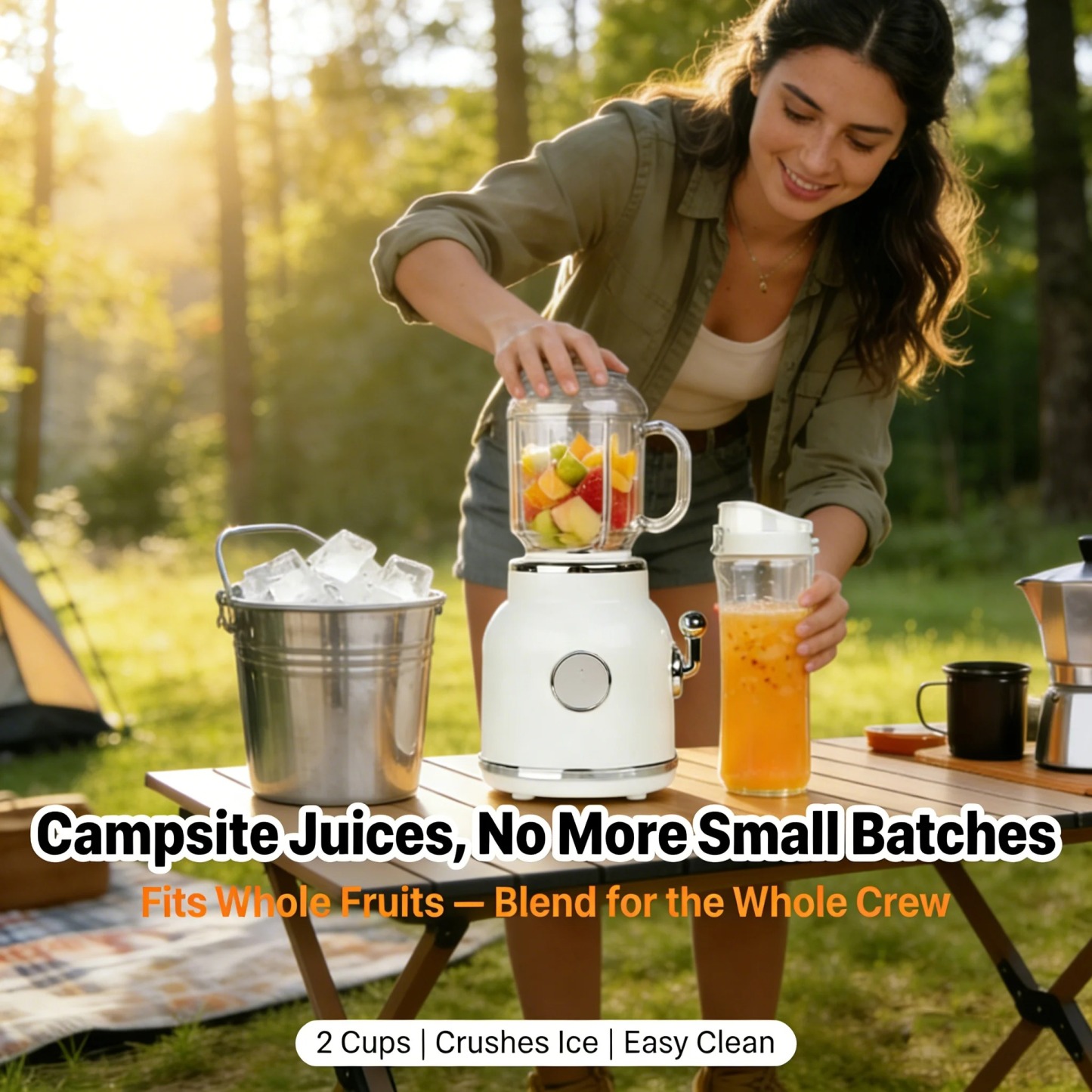 Portable Juicer with Two Cups & Small Ice Blender – Large Capacity, Easy to Clean, Perfect for Campsite Blending 🍹