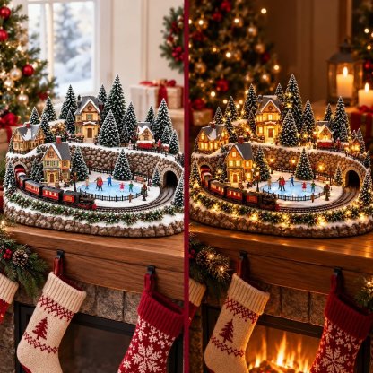 🔥 Animierte Weihnachtsszene mit Zug und Eisbahn ✨