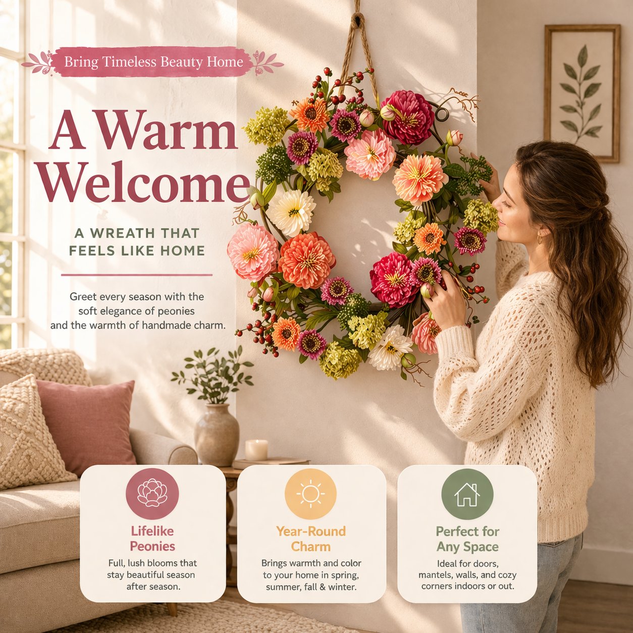 🌸 Mixed Peony Floral Wreath 🔥