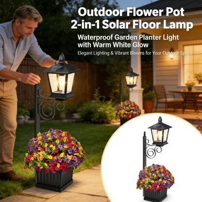 🌼 Outdoor Solar Planter Light – 2-in-1 Flower Pot & Lamp Post 🌙