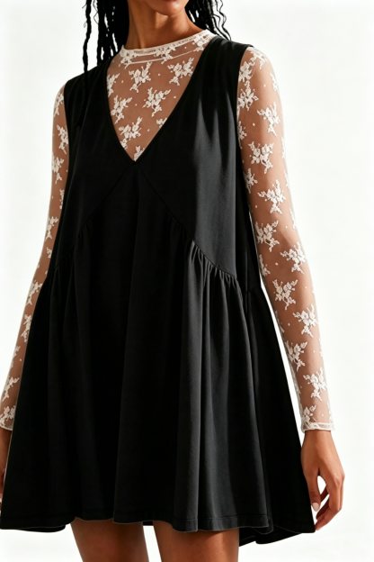 Women's Summer V-Neck Tank Dress + Lace Overlay Shirt — 2026 New Fashion Arrival