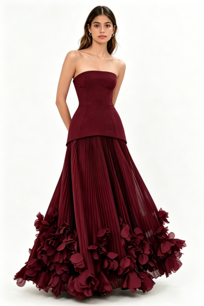 Strapless, Waist-Cinching Long Gown — Ideal for Evening Dinners, Ceremonies, Wedding Guests, and Parties