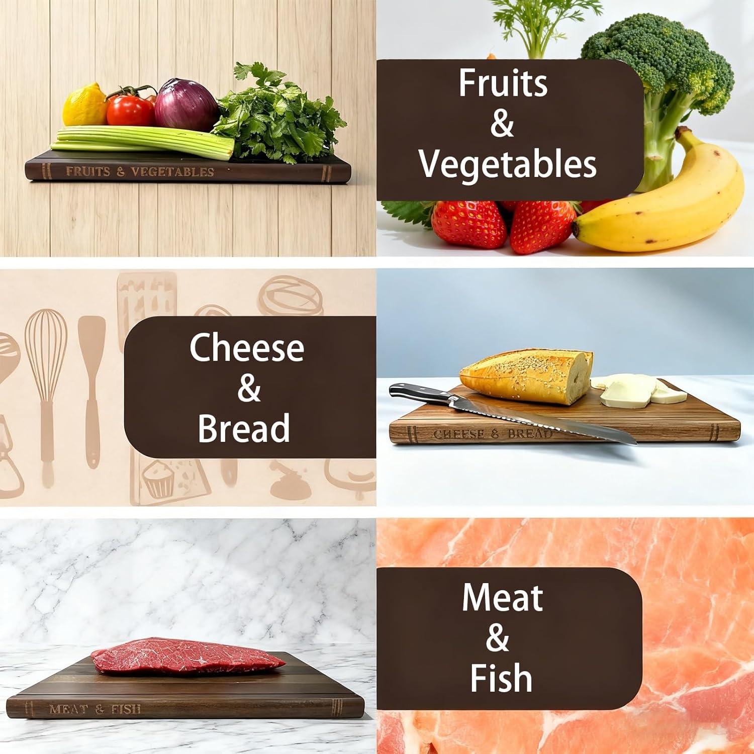 📚 Thick Wooden Cutting Boards Set (3-Piece)