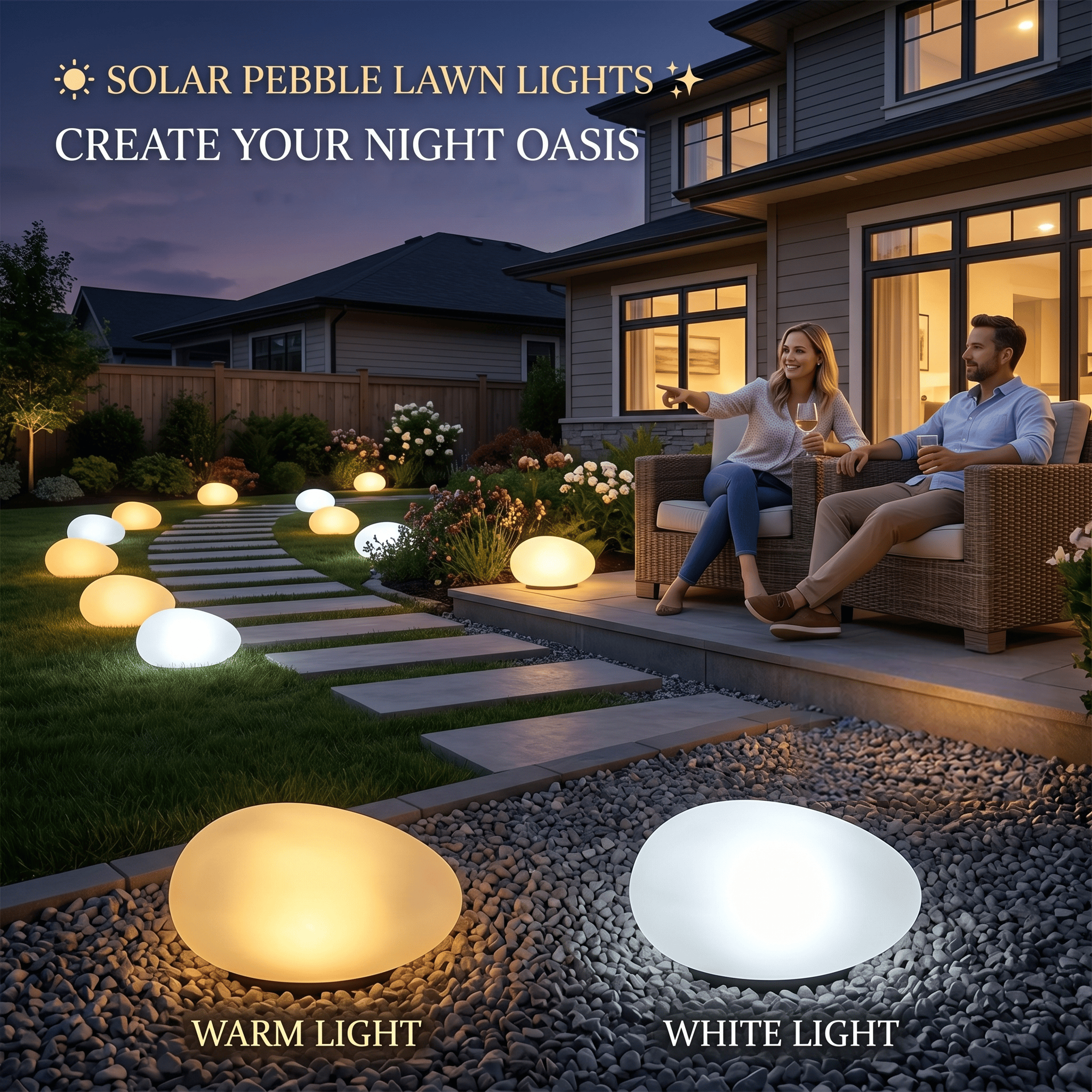 🌙 Outdoor Solar Pebble Lawn Light
