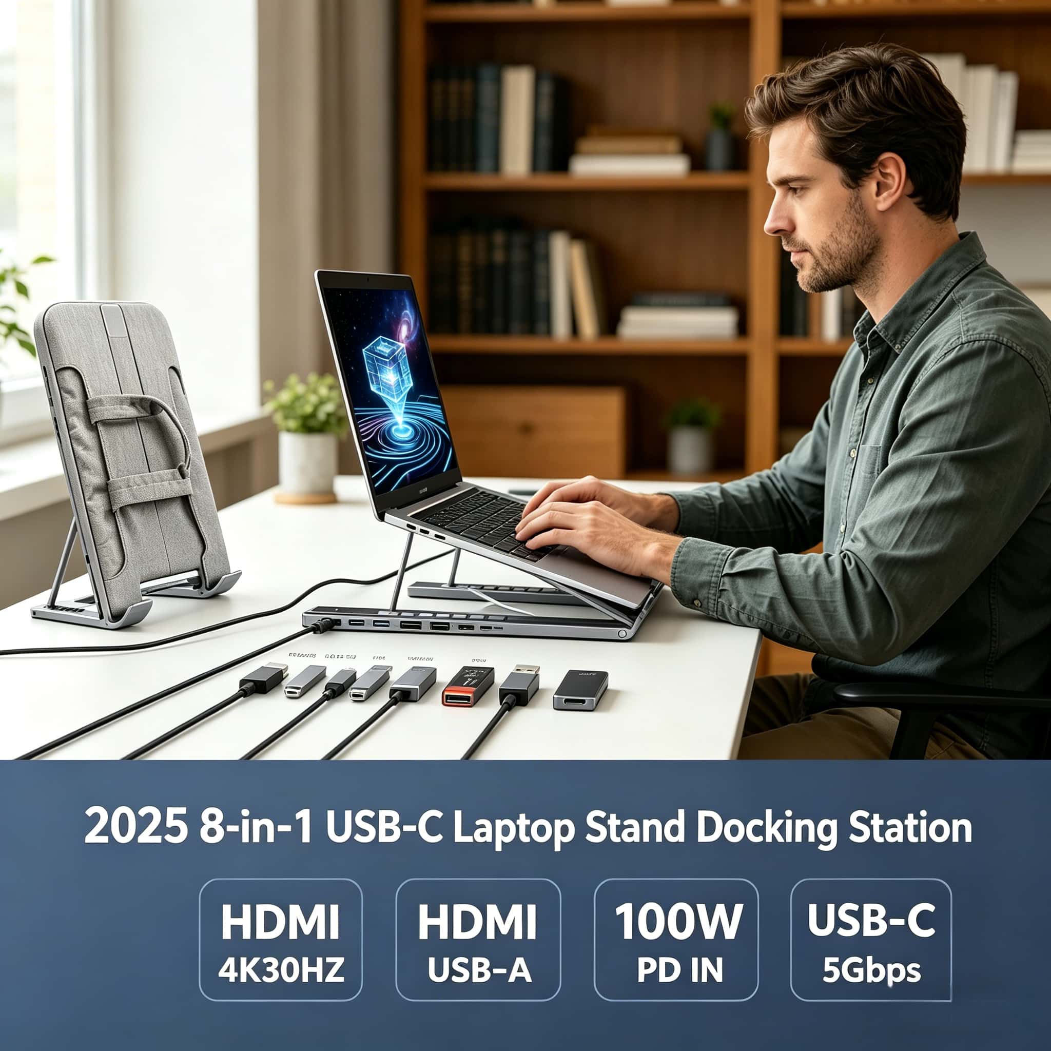 💻 2026 New 8-in-1 USB-C Laptop Stand & Docking Station