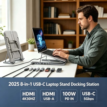 💻 2026 New 8-in-1 USB-C Laptop Stand & Docking Station